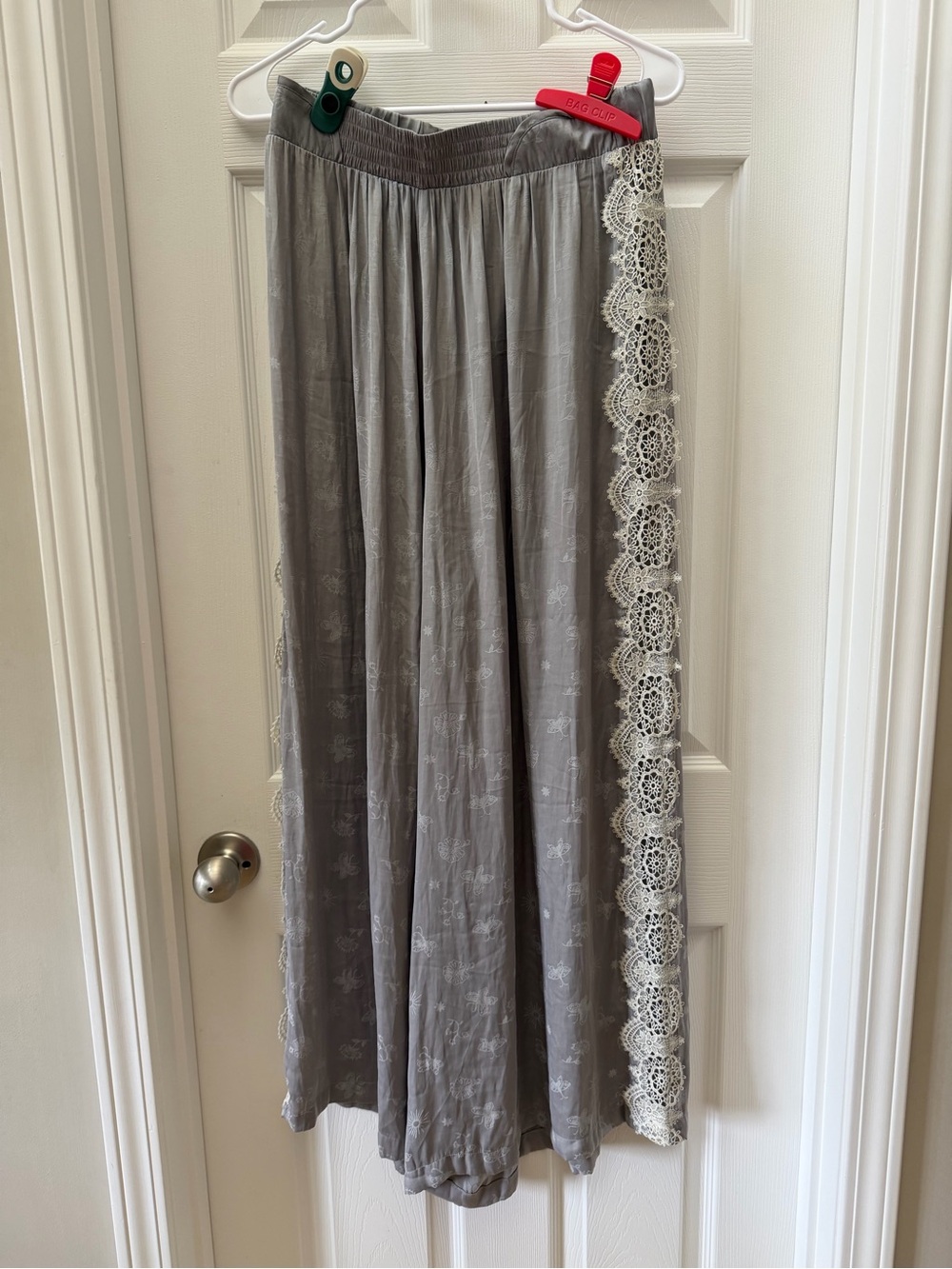 Intimately Free People Gray Satin Lace Wide Leg Pajama Pants Size Large